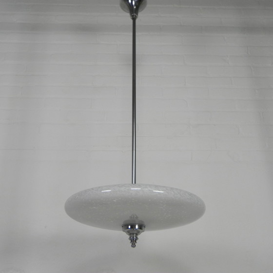 Image 1 of Art Deco Pendant Lamp With Clouded Glass Bowl, 1930s