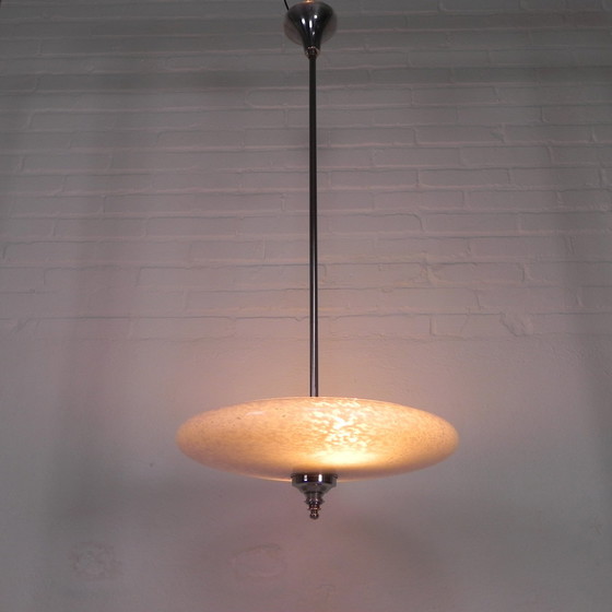 Image 1 of Art Deco Pendant Lamp With Clouded Glass Bowl, 1930s