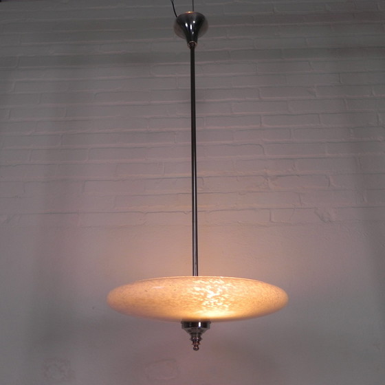 Image 1 of Art Deco Pendant Lamp With Clouded Glass Bowl, 1930s