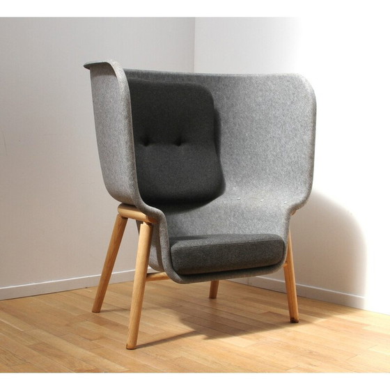 Image 1 of Poltrona Pod Chair vintage in legno tinto chiaro e tessuto per Devorm