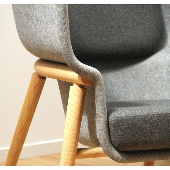 Image 1 of Poltrona Pod Chair vintage in legno tinto chiaro e tessuto per Devorm