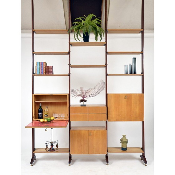 Image 1 of Vintage teak and brass shelving system, Italy 1950s