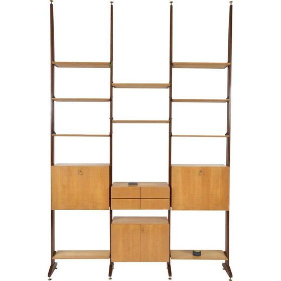 Image 1 of Vintage teak and brass shelving system, Italy 1950s