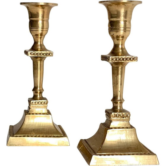 Image 1 of Pair of vintage "India" candlestick in solid brass