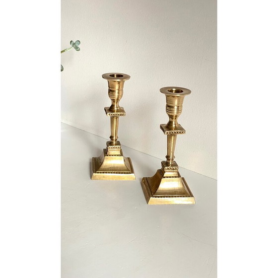 Image 1 of Pair of vintage "India" candlestick in solid brass