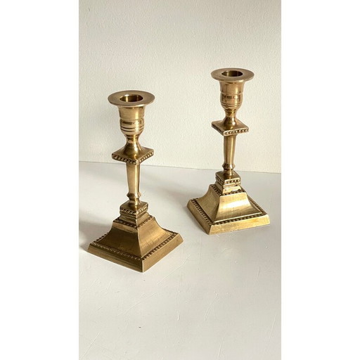 Pair of vintage "India" candlestick in solid brass