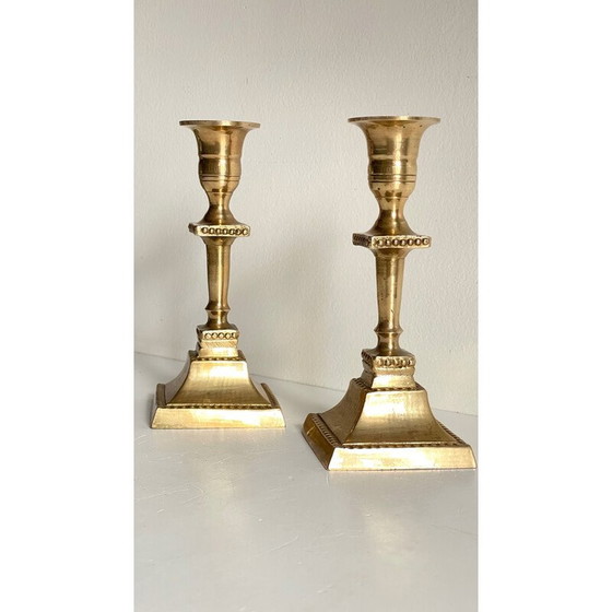 Image 1 of Pair of vintage "India" candlestick in solid brass