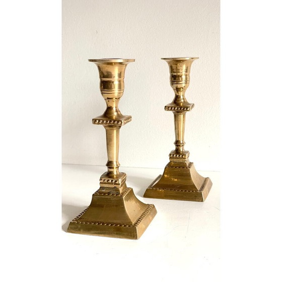 Image 1 of Pair of vintage "India" candlestick in solid brass