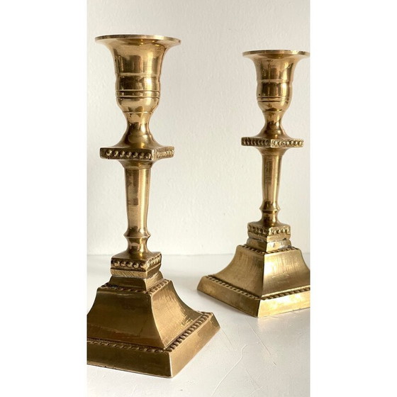 Image 1 of Pair of vintage "India" candlestick in solid brass