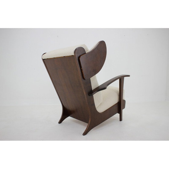 Image 1 of Vintage Wing armchair in beech and curly wool, Czechoslovakia 1940