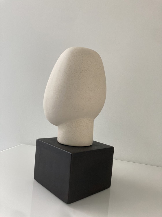 Image 1 of Modern Sculpture Of A Stylized Head, Made Of Rough Ceramic On Pedestal