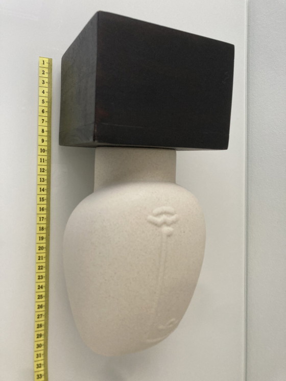 Image 1 of Modern Sculpture Of A Stylized Head, Made Of Rough Ceramic On Pedestal