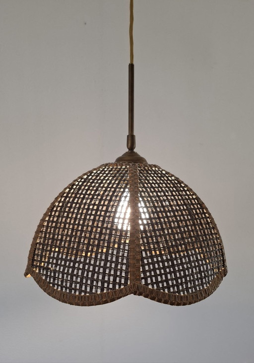 Vintage Pendant Lamp Rattan Cane With Vienna Straw Webbing