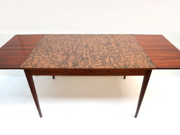 Table de salle à manger extensible Brutalist vintage unique avec plateau en cuivre