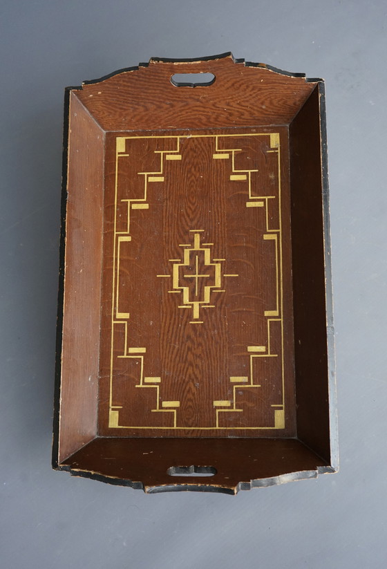 Image 1 of Vassoio in legno dipinto della scuola di Amsterdam, anni &#39;30