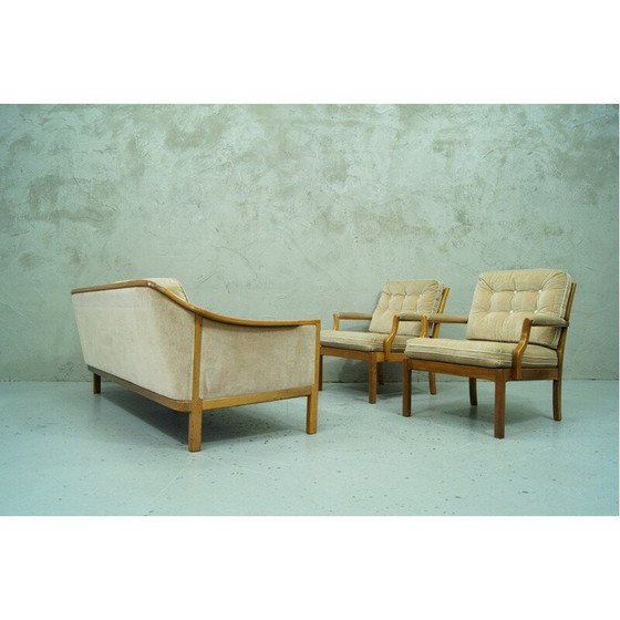 Image 1 of Set of vintage scandinavian teak and velvet living room, Sweden 1960s