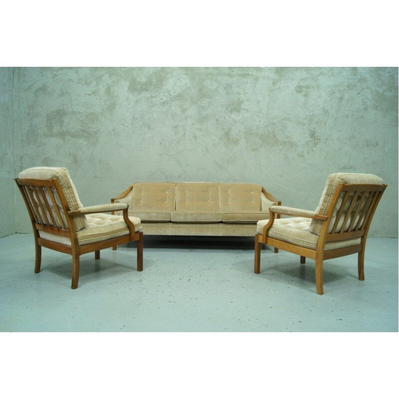 Image 1 of Set of vintage scandinavian teak and velvet living room, Sweden 1960s