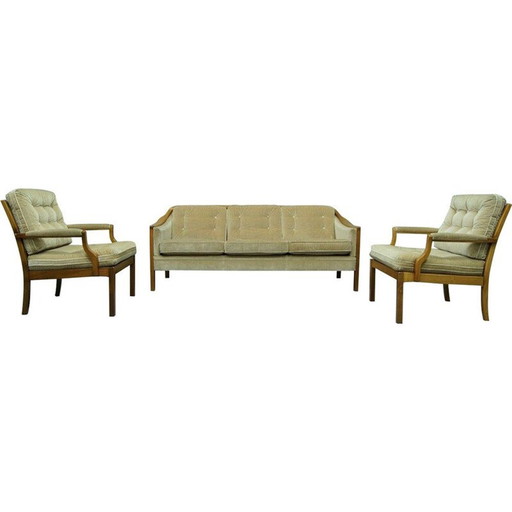 Set of vintage scandinavian teak and velvet living room, Sweden 1960s