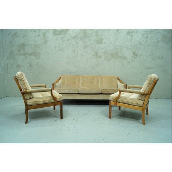 Image 1 of Set of vintage scandinavian teak and velvet living room, Sweden 1960s