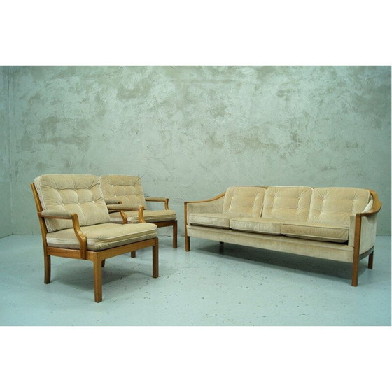 Image 1 of Set of vintage scandinavian teak and velvet living room, Sweden 1960s