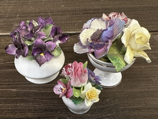 3 Porcelain Flower Bouquets - Fine Bone China England