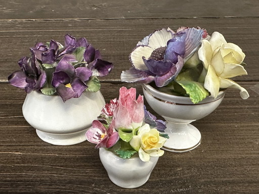 3 Porcelain Flower Bouquets - Fine Bone China England