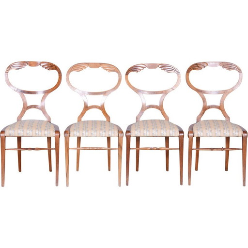 Set of 4 vintage oak and walnut chairs, Austria 1820