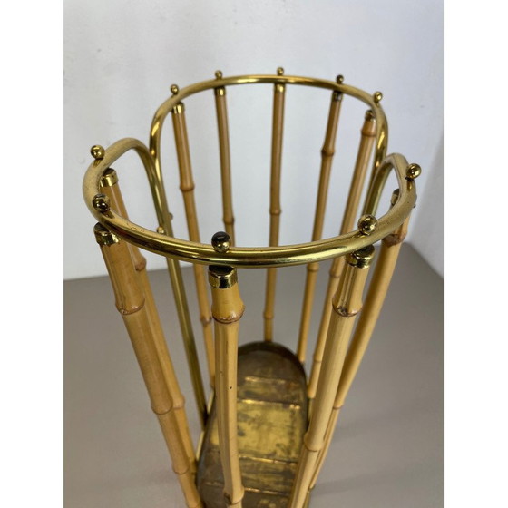 Image 1 of Hollywood Regency vintage brass and bamboo umbrella stand, Austria 1950s