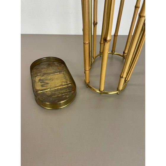 Image 1 of Hollywood Regency vintage brass and bamboo umbrella stand, Austria 1950s