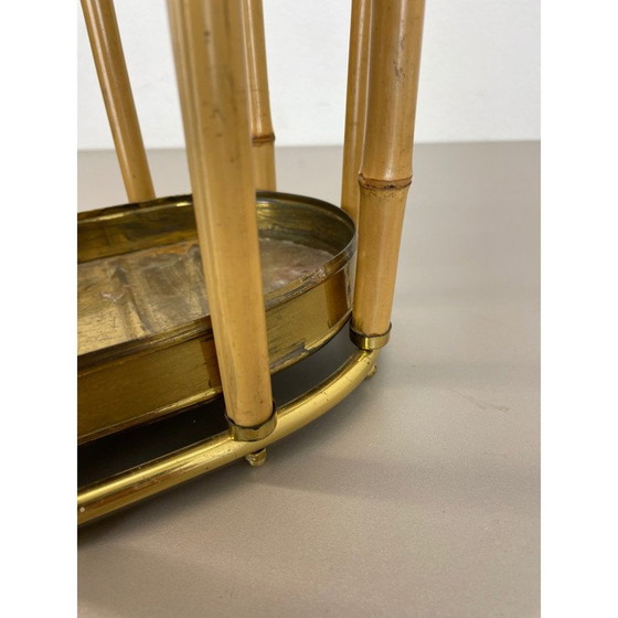 Image 1 of Hollywood Regency vintage brass and bamboo umbrella stand, Austria 1950s