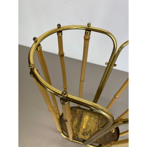 Hollywood Regency vintage brass and bamboo umbrella stand, Austria 1950s