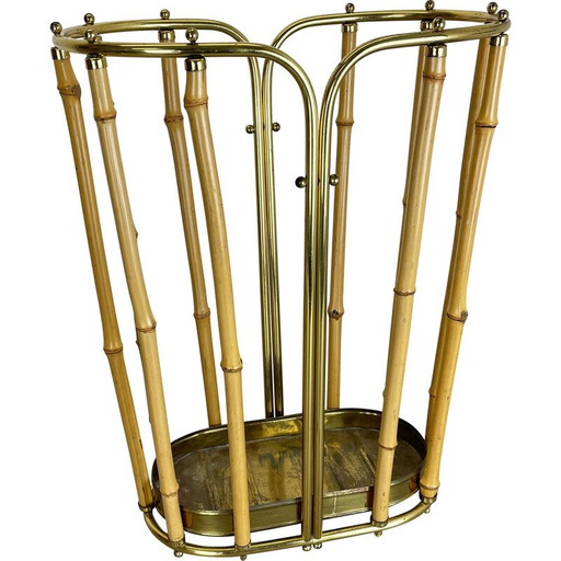 Hollywood Regency vintage brass and bamboo umbrella stand, Austria 1950s
