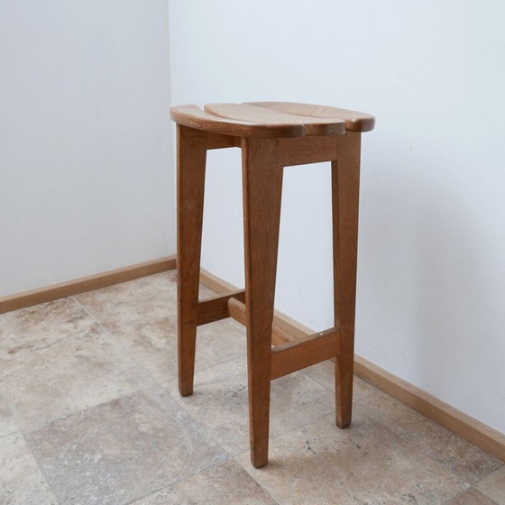 Image 1 of Set of 3 oakwood mid-century bar stools by Guillerme et Chambron, France 1960s