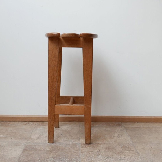 Image 1 of Set of 3 oakwood mid-century bar stools by Guillerme et Chambron, France 1960s