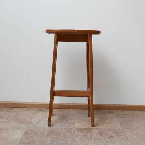 Image 1 of Set of 3 oakwood mid-century bar stools by Guillerme et Chambron, France 1960s