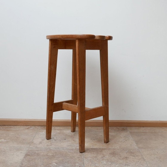 Image 1 of Set of 3 oakwood mid-century bar stools by Guillerme et Chambron, France 1960s