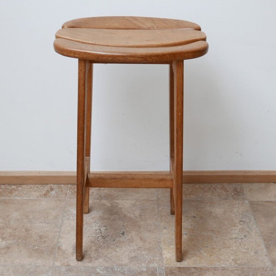 Image 1 of Set of 3 oakwood mid-century bar stools by Guillerme et Chambron, France 1960s