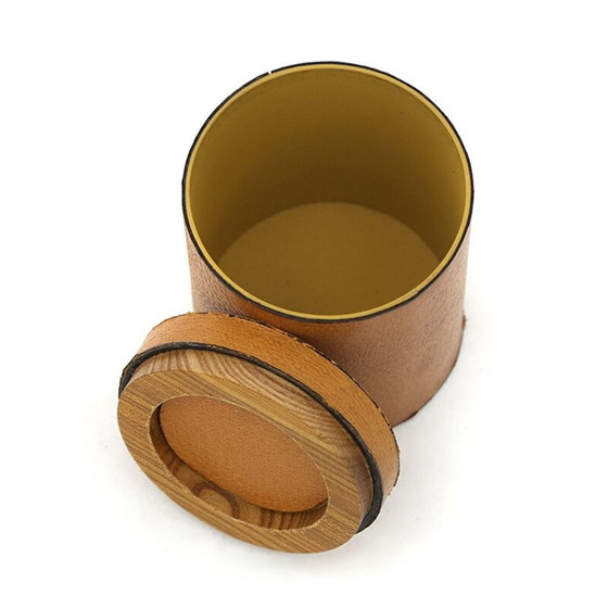 Image 1 of Vintage cylindrical leather box with lid, Italy 1970