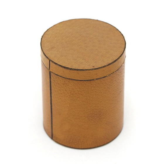 Image 1 of Vintage cylindrical leather box with lid, Italy 1970