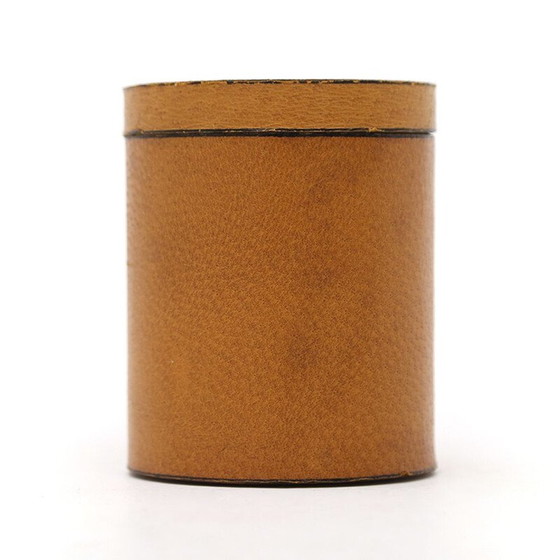 Image 1 of Vintage cylindrical leather box with lid, Italy 1970