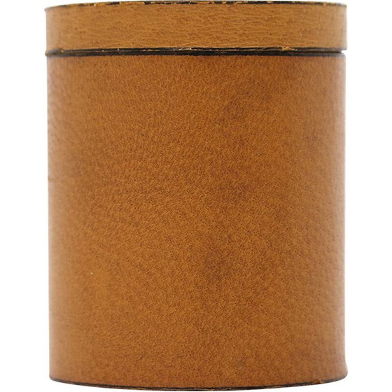 Image 1 of Vintage cylindrical leather box with lid, Italy 1970