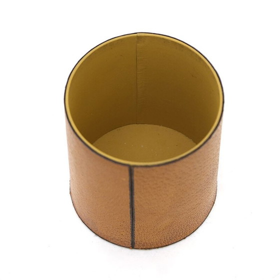 Image 1 of Vintage cylindrical leather box with lid, Italy 1970