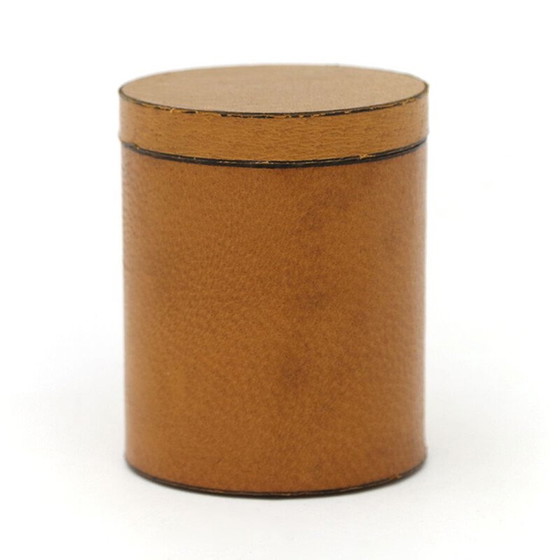 Image 1 of Vintage cylindrical leather box with lid, Italy 1970
