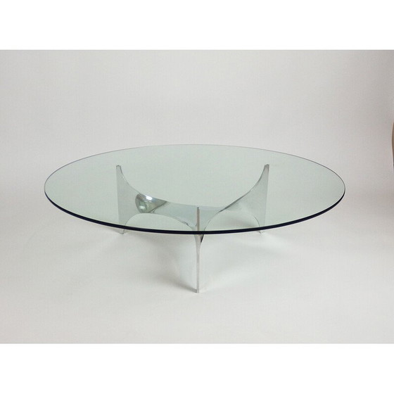 Image 1 of Vintage Helix coffee table in stainless steel and glass by Paul Legeard for Dom, France 1970