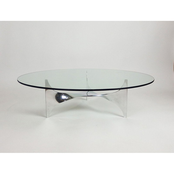 Image 1 of Vintage Helix coffee table in stainless steel and glass by Paul Legeard for Dom, France 1970