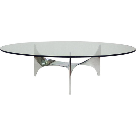 Image 1 of Vintage Helix coffee table in stainless steel and glass by Paul Legeard for Dom, France 1970