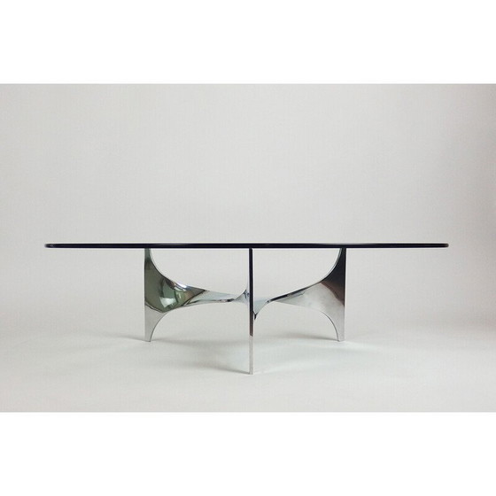 Image 1 of Vintage Helix coffee table in stainless steel and glass by Paul Legeard for Dom, France 1970