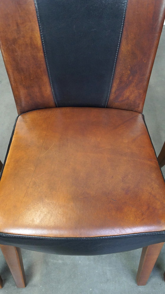 Image 1 of 4 x Sheep leather designer dining chair brown with black leather