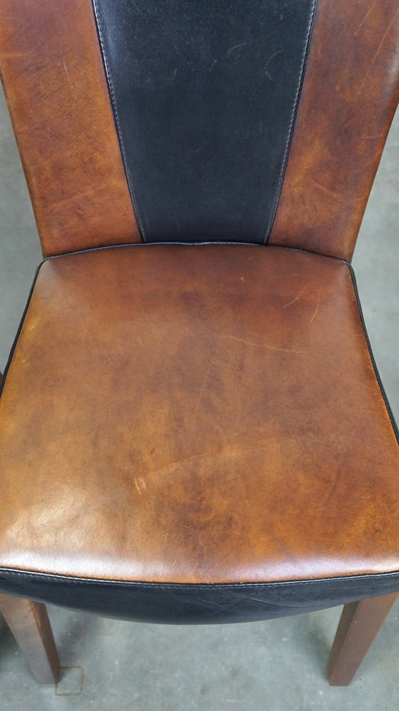 Image 1 of 4 x Sheep leather designer dining chair brown with black leather