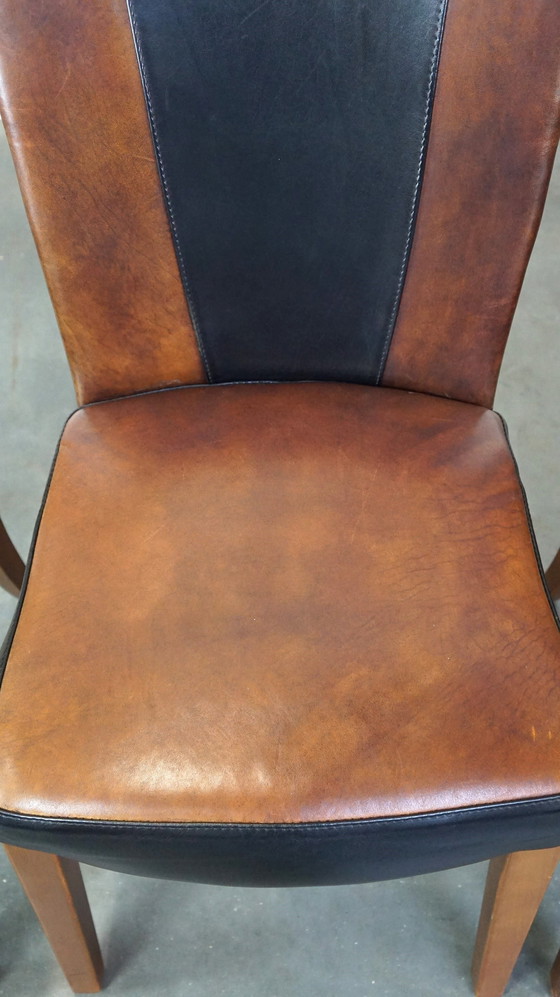 Image 1 of 4 x Sheep leather designer dining chair brown with black leather